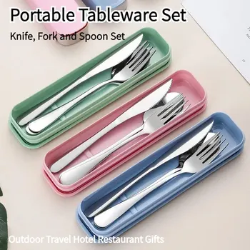 Set di posate portatili in acciaio inossidabile 3 pezzi 410 con bordo lucido a specchio, comodo coltello forchetta e cucchiaio, set da tre pezzi 1