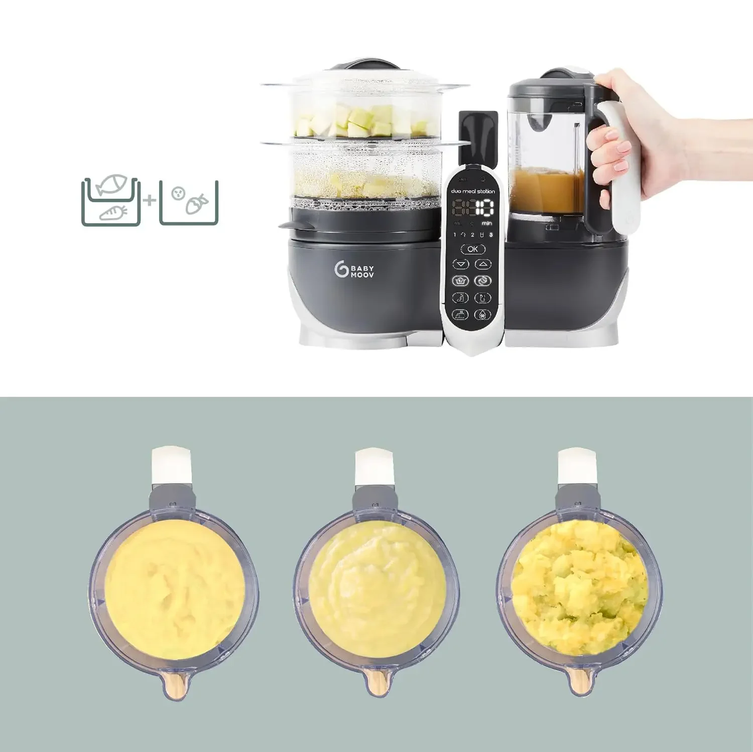 Grey: Multi-Speed Baby Food Maker Steamer and Puree Blender, Baby Food Processor that warms & defrosts 5