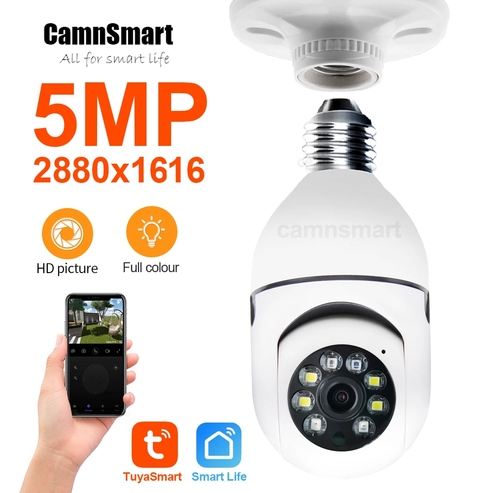 5MP Tuya Ycc365 E27 Bulb Surveillance Camera Wifi Night Vision Full Color Auto Human Track 4x Zoom Video Indoor Security Monitor