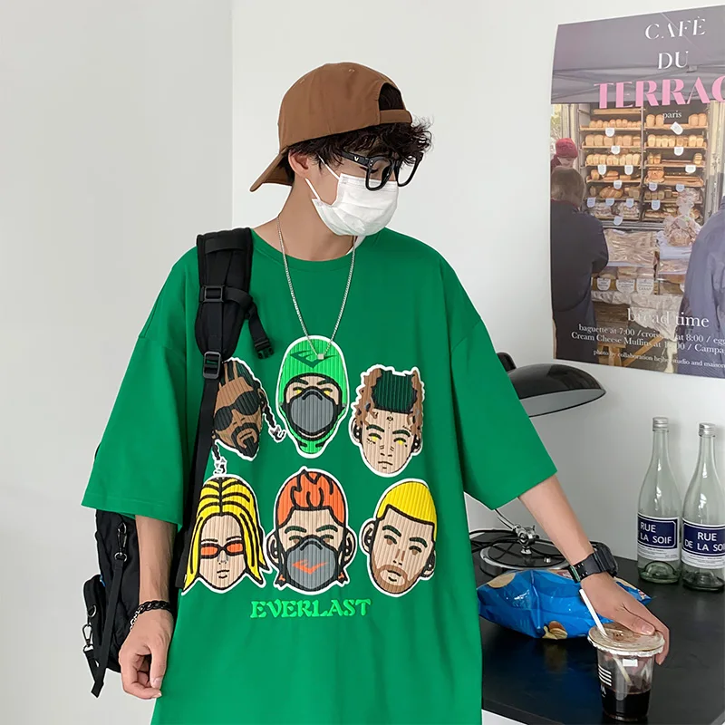 

Real shot short sleeve t-shirt men's loose summer new couple fashion brand trend half sleeve clothes white