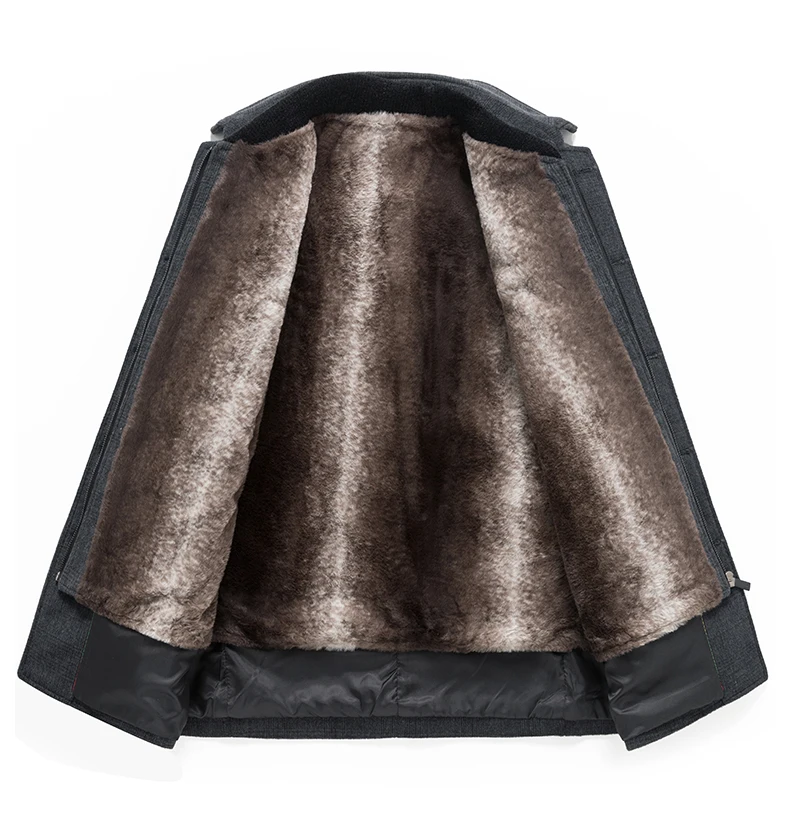 Hochwertiger Herren-Wollmantel in Grau mit Karomuster, Winter-Oberbekleidung, Verdickter Warmer Woll-Überzieher, Business-Fleece-Futter, Winddichte Plüschjacke – Detail 8