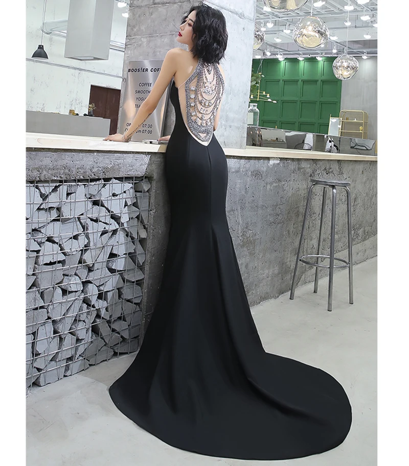 Mermaid Prom Dresses Long Split Sweep Train Sleeveless Evening Party Gown Backless Vestido De Prom Dresses