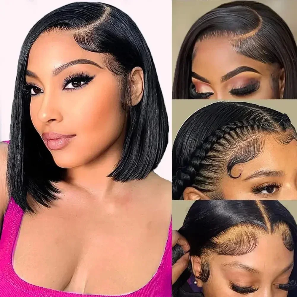 Short Bob Straight Lace Front Wig 13X4 HD Lace Frontal Wig 250% Density Human Hair For Black Women