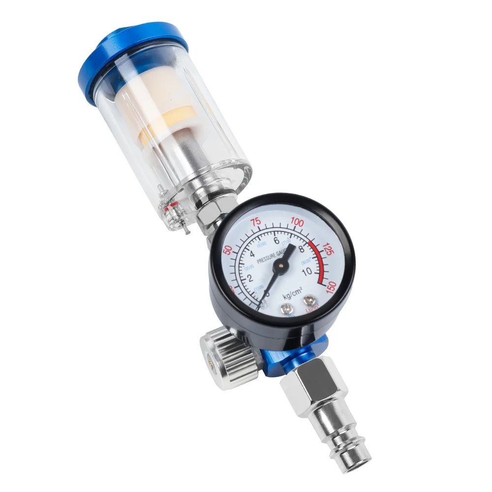 1/4-Inch In-line Oil Water Separator Filter Separator Spray Gun Air Regulator Pressure Gauge with EU Adapter for Air Tool