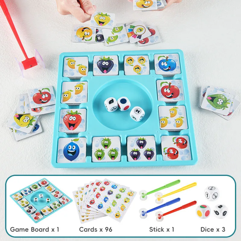 Children Education Learning Toys Fruit Sticking Game Card Dice Board Game Color Shape Cognition Party Competition Game Kids Toys 2