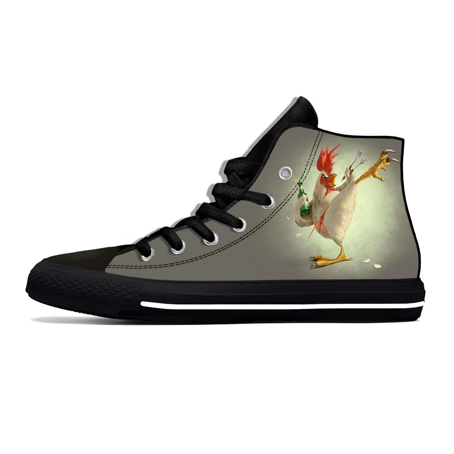 Fun Animal Rooster Pattern Lightweight Cloth 3D Print Funny Fashion High Top Canvas Shoes Mens Womens Casual Breathable Sneakers