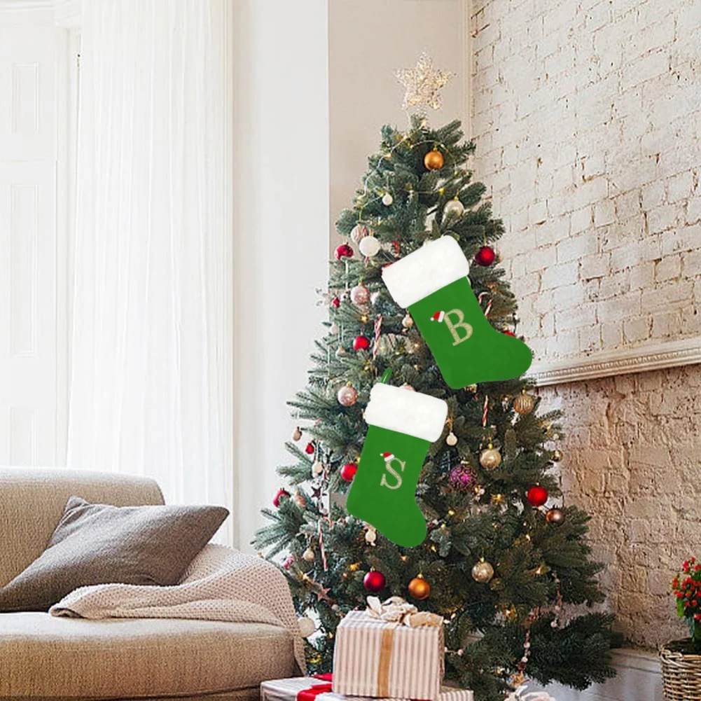 Christmas Socks Letter Embroidered Hanging Knit Stocking Christmas Pendent for Festive Holiday Decorations