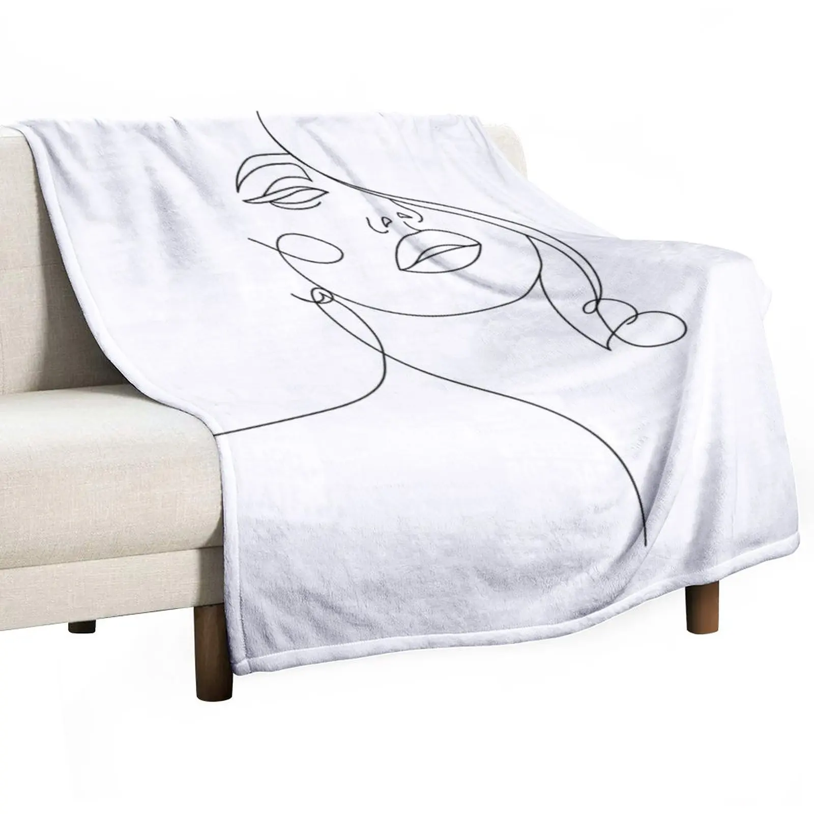 

Elegant Minimalist Face in One Line Throw Blanket Furry Blankets blankets and throws