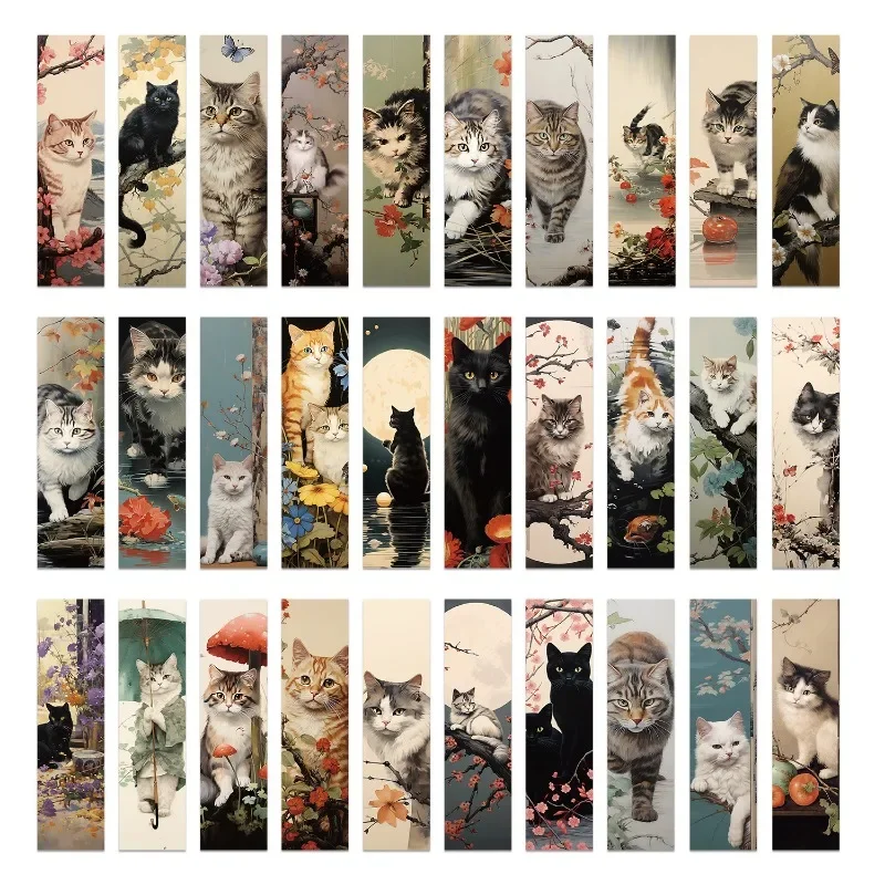 30pcs Japanese cat bookmark Cartoon cute animal decoration Reading page mark Book mark page holder Student supplies Message card