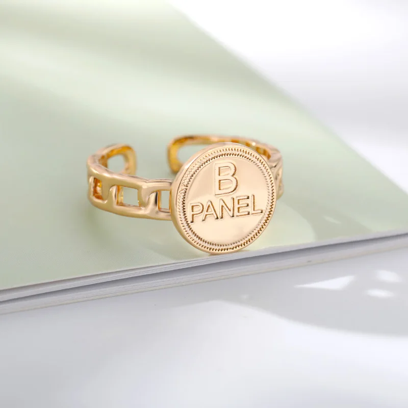 Stainless Steel Round Ltr Rings Women Gold Color