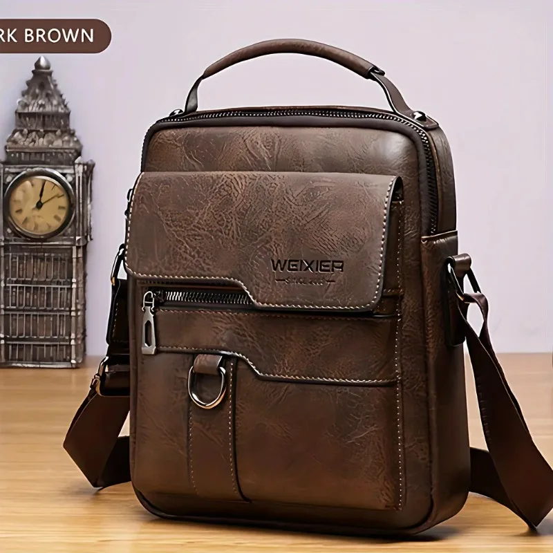 Men's Genuine Leather Crossbody Bag, Waterproof Durable Shoulder Bags, Vintage Handbags Business Messenger Bag for Men Bolso
