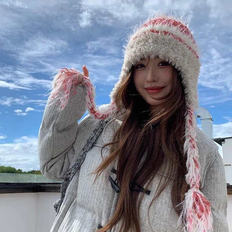 Winter Hat Knitted Earflap Hat Female Autumn and Winter