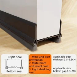 Premium Door Bottom Seal Strip - 97cm Soundproof & Dustproof Weatherstrip with Brush, Easy Snap - In Installation - 5CM (Black)