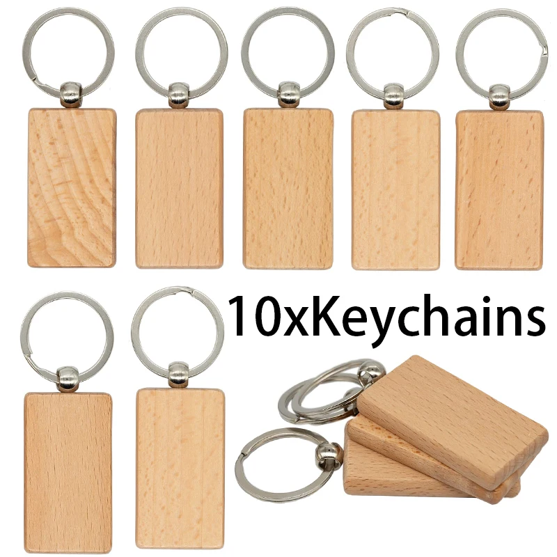 

10Pcs Unfinished Wood Keyrings Blanks Wooden Blanks Keychains