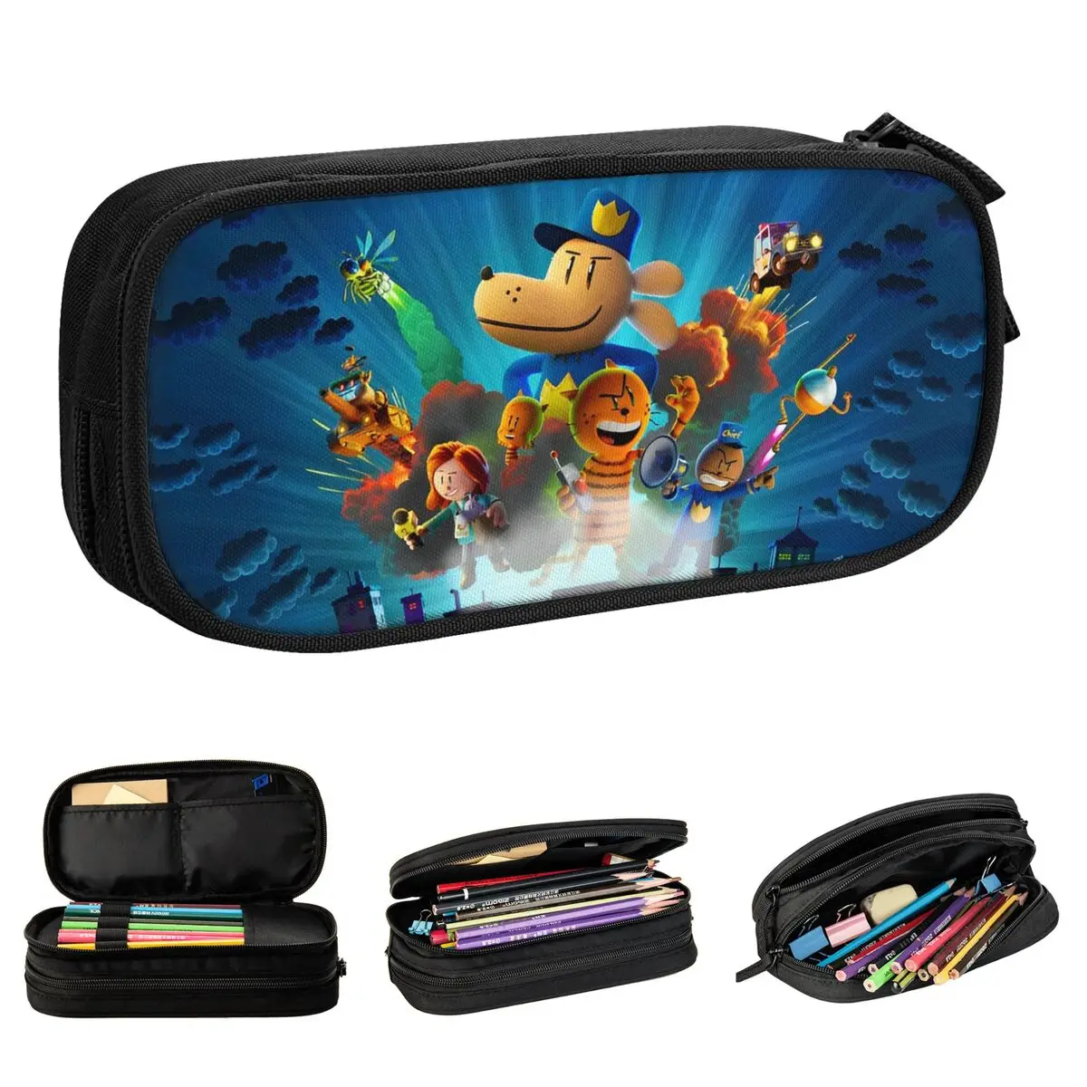 Dog Man Dogman Movie Comic Pencil Cases Cartoon Animals Pen Box Bags Student Large Storage Students School Zipper Pencilcases