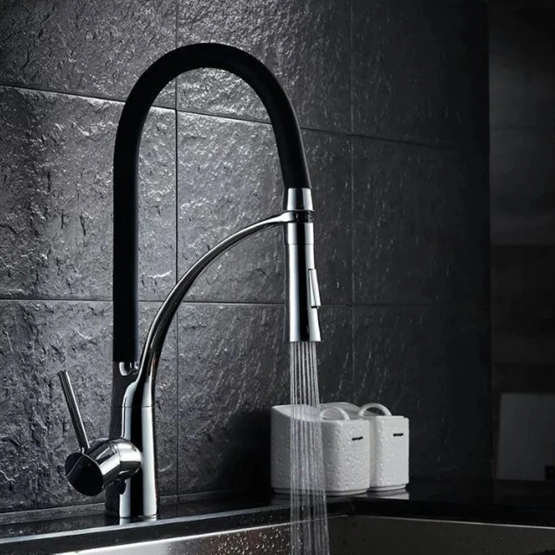 

Black Red Kitchen Mixer Faucet Brass Sink Faucet Hot And Cold Deck Mounted Pull Down Kitchen Sink Mixer Tap