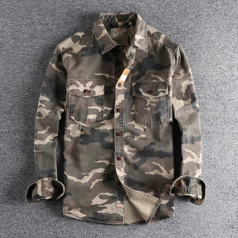 Washed Cotton Camouflage Cargo Shirts Men Durable Outdoor Hiking Long Sleeve Shirts Male Sport Military Casual Outwear Camicia vehicle mounted inverter line durable car power supply inverter wire convenient male plug lighter socket universal fitment