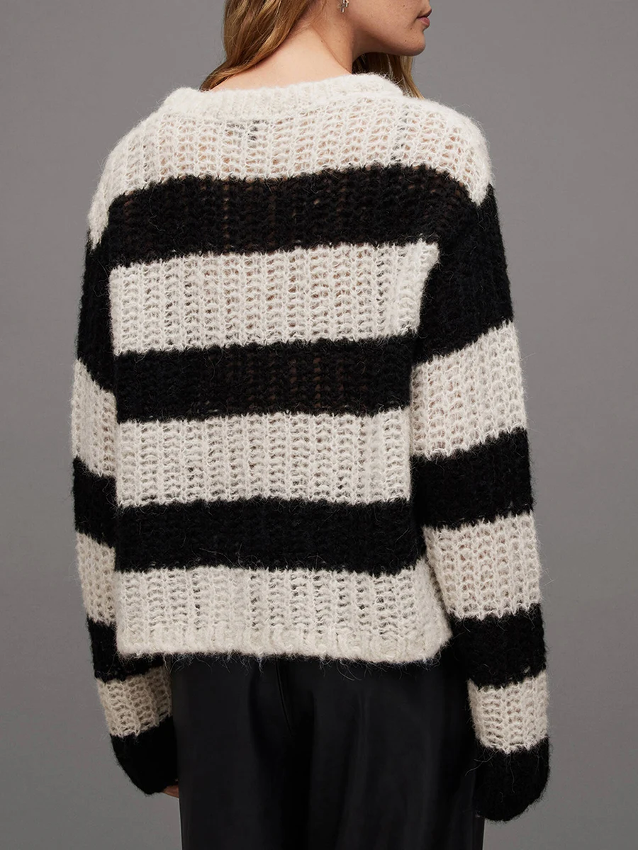 

Women Cable Chunky Knit Crop Sweater Long Sleeve Crew Neck Striped Casual Fall Winter Pullover Jumper
