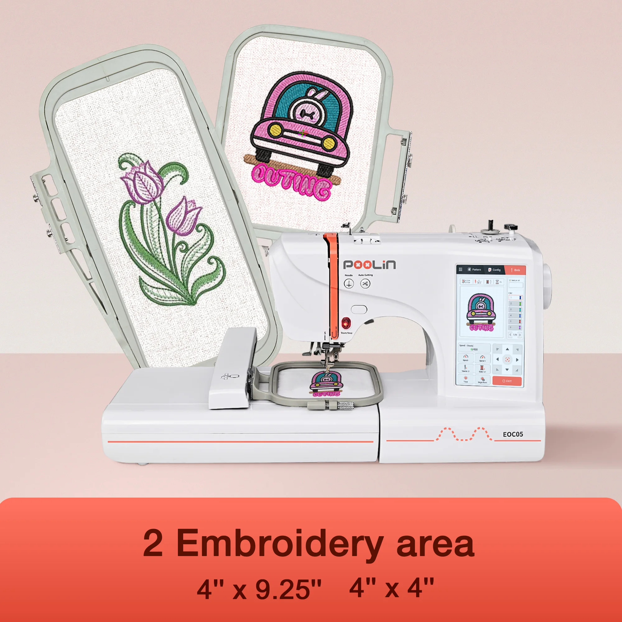 POOLIN EOC05 Computerized Embroidery Machine with Threads & Stabilizer 2