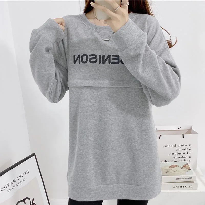 가을 겨울 임산부복 수유 후드티 임산부 스웨트셔츠 지퍼 오픈형 수유탑