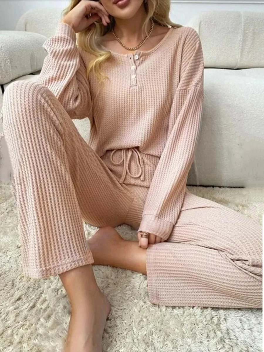 

2024 Spring Women's Suit Long Top Drawstring Pants Set Female Trendy Fashion Loose Casual Black Pyjamas Set Ladies Homeclothes
