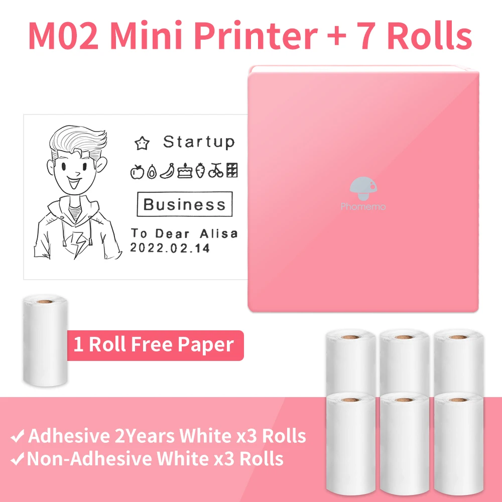 Phomemo M02 Portable Thermal Printer Pocket Mini Label Sticker Maker Wireless Connections Photo Printer BPA-Free Adhesive Paper mini sprocket printer Printers