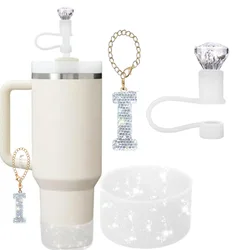 3-Piece Customizable Stanley Cup Accessory Set with Silicone Straw Lid and Personalized Handle Charm (A06-I white)