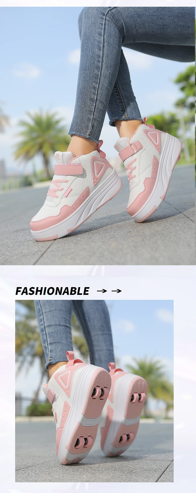 Children Roller Skates - Kids 4 Wheel Shoes With TPR Outsole & Hook And Loop Closure