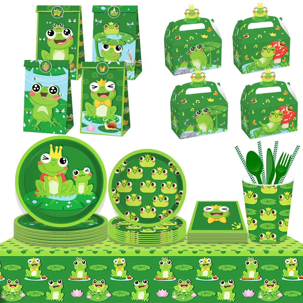 

Green Frog Party Disposable Tableware Cup Plate Straws Children Birthday Party Decorations Kids Baby Shower Party Supplies