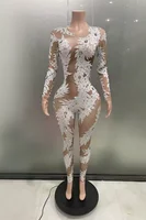 Yiling shiny crystal sequins sexy body suit for night club party club performance costume stage wear