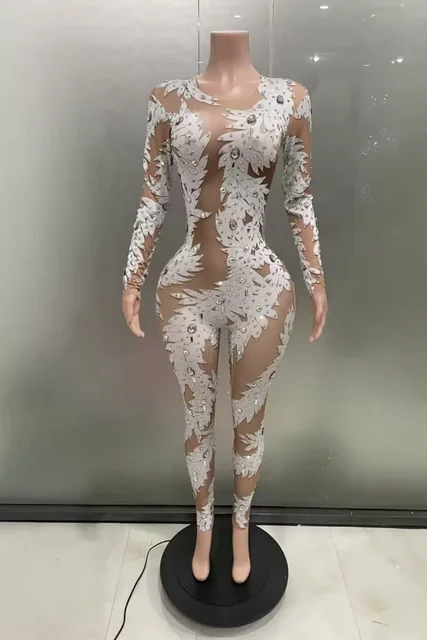 Yiling shiny crystal sequins sexy body suit for night club party club performance costume stage wear