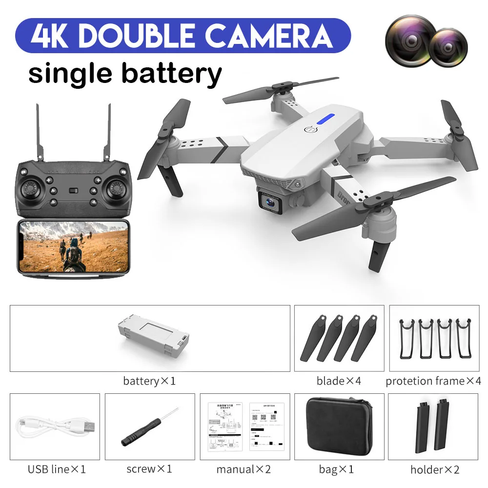 E88 Rc Mini Drone 4k Professional Hd Dual Camera Live Transmission Camera Wifi Fpv Mini Folding Quadcopter Toy Bo flying camera Camera Drones