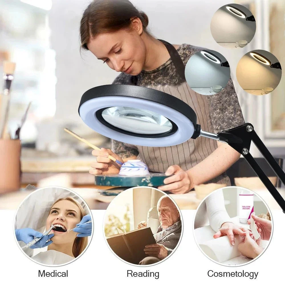 Magnifying Glass 72LED 8X/10X Illuminated USB 3 Colors For Skincare Beauty/Table Lamp/Soldering Iron Repair