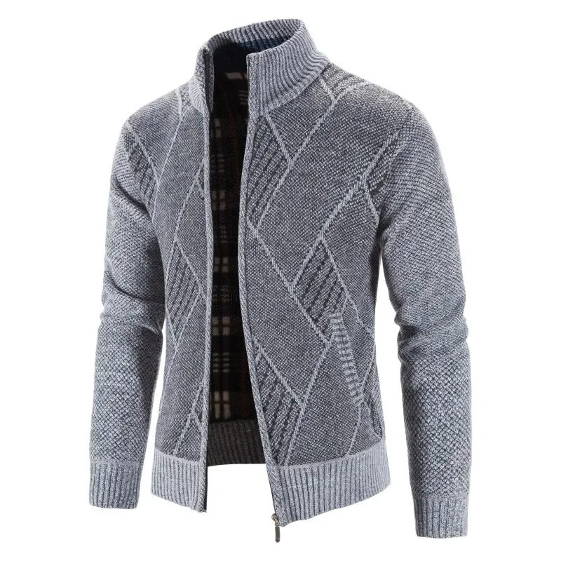 Men's Cardigan Sweater 2023 Winter New Warm Stand Collar Zipper Pure Color Casual Knitted Sweater Jacket Coat Male Clothing