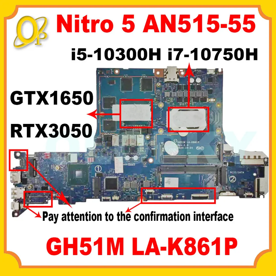 GH51M LA-K861P for Acer Nitro 5 AN515-55 Laptop Motherboard with