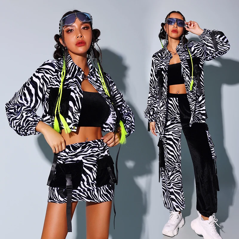 

Adult Hip Hop Dance Clothes Zebra Stripes Jazz Dance Costume Kpop Outfit Streetwear Rave Nightclub Bar Gogo Dancewear DL9962