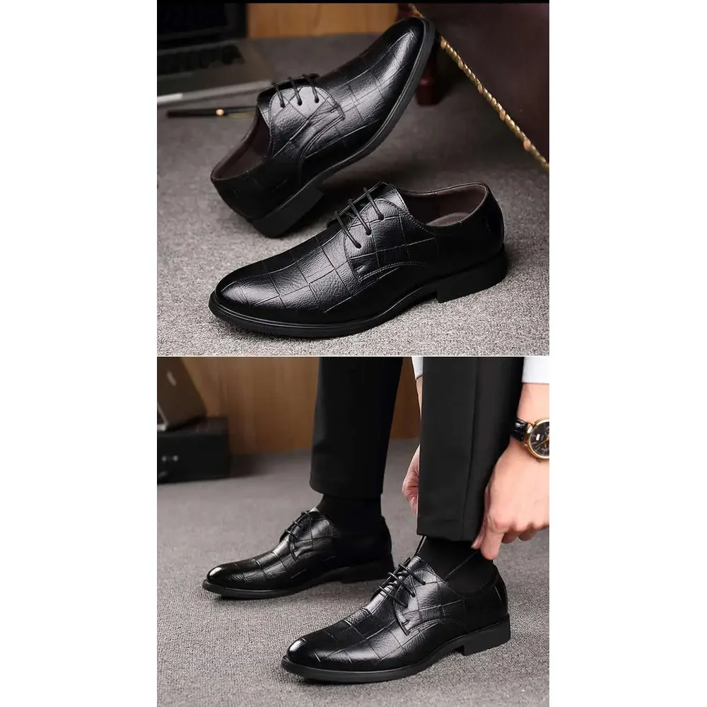 Wedding Dress Shoes Men Leather Casual Breathable Oxford with Heel Business Social Shoe Male Chaussure Homme_vogvips.com