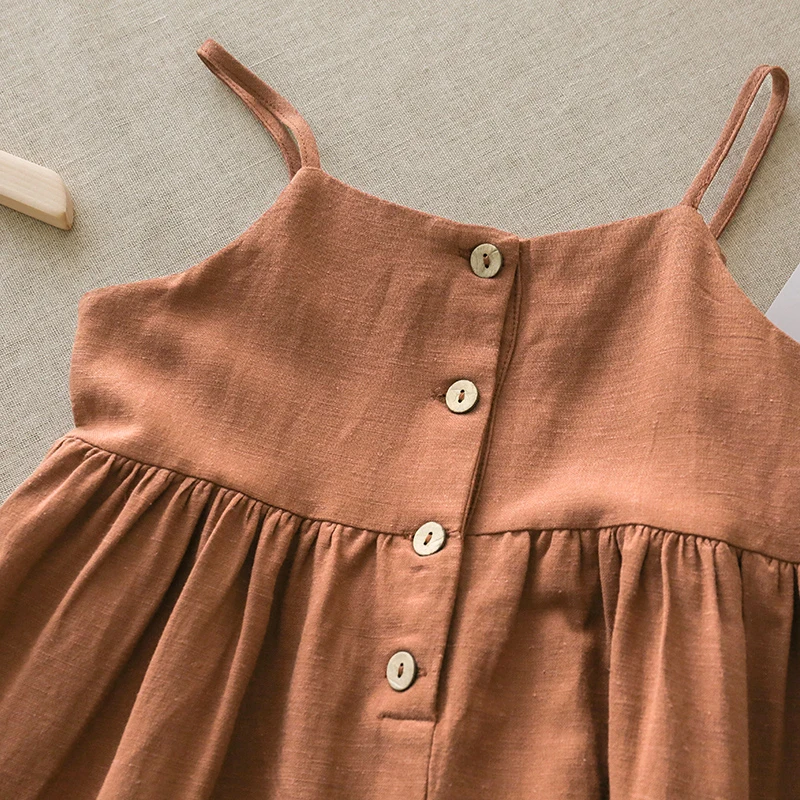 55% Linen 45% Viscose Girl's Fashion Summer Dress Casual Strapless Button Dress For Kids Girl TZ25,kids clothes,princess costume,girls dress