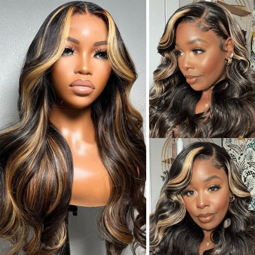 Highlight Lace Front Wig Human Hair 13x4Wear And Go Glueless Wig 12A Hair 250Density Body Wave Hair Balayage HD Lace Frontal Wig - Image 3