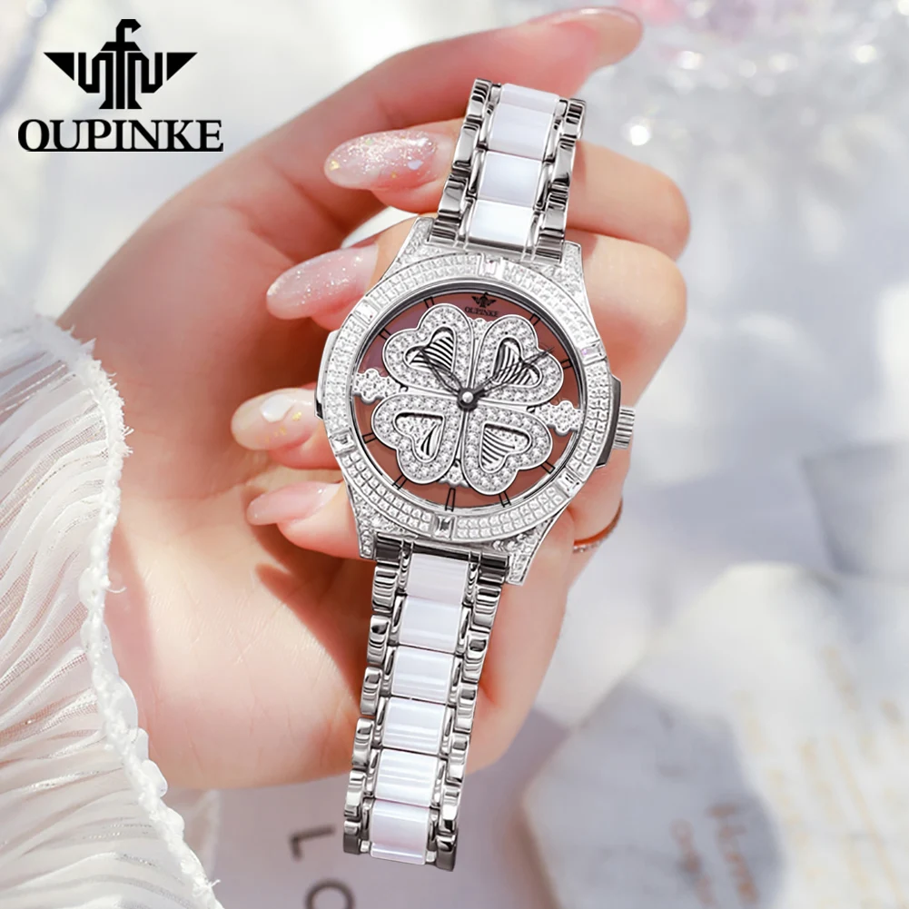 OUPINKE 3279 Watch For Women Rotate Dial 50M Waterproof Woman Watch Ceramic Steel Strap Swiss Quartz Movement Fashion Wristwatch