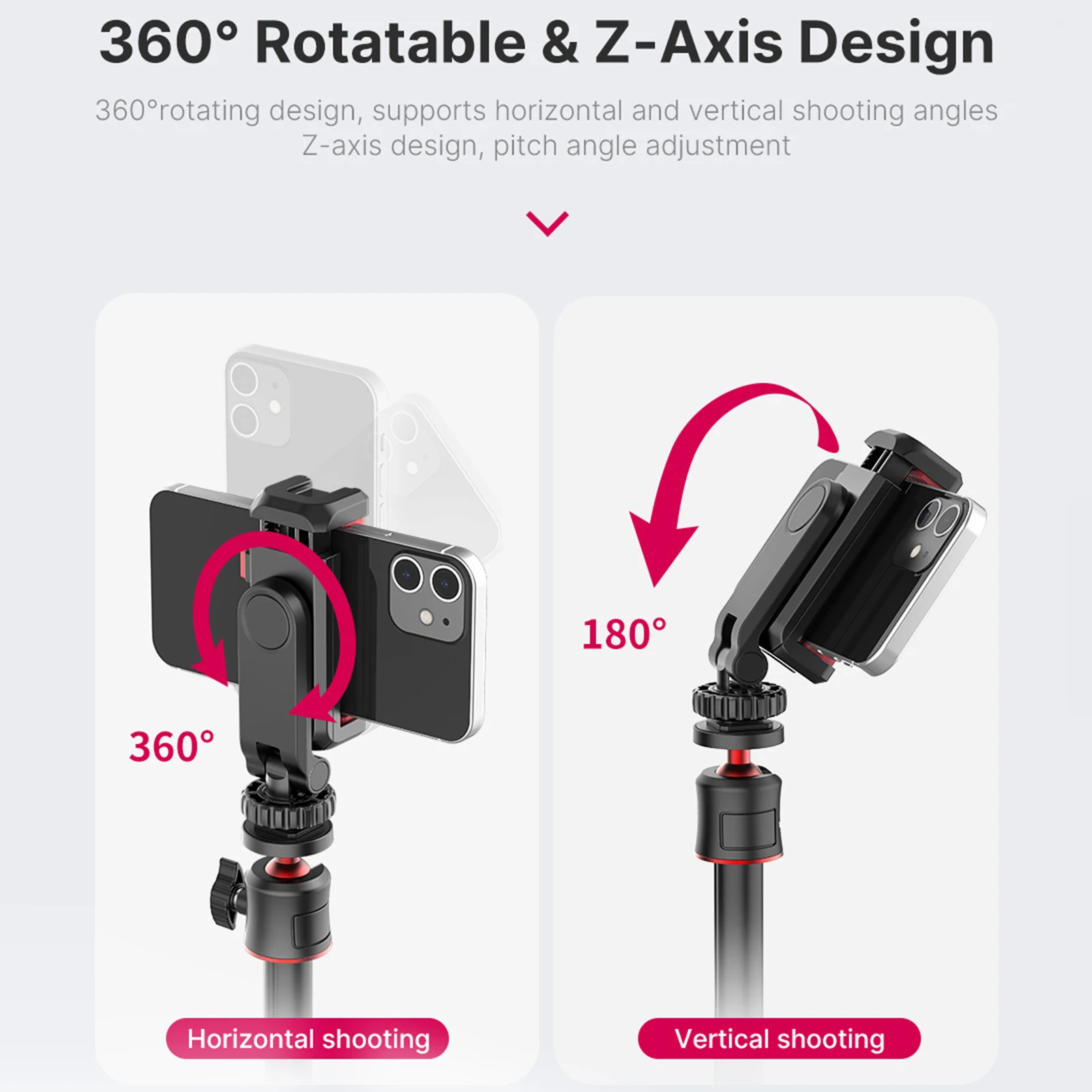 Multi-functional Phone Holder Clamp Phone Tripod Mount Rotatable with Dual Cold Shoe Mounts for Smartphone Vlog