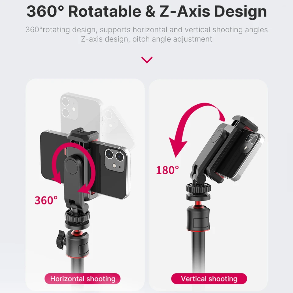 Multi-functional Phone Holder Clamp Phone Tripod Mount Rotatable with Dual Cold Shoe Mounts for Smartphone Vlog