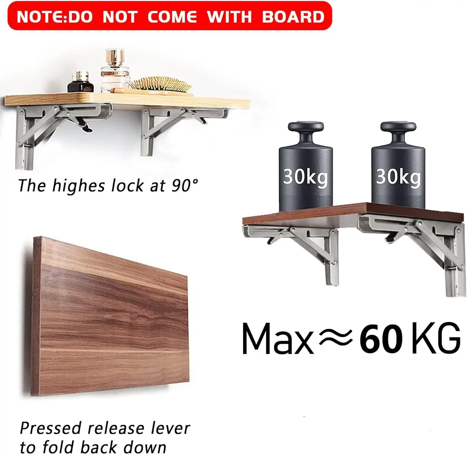 2pc Folding Shelf Brackets Heavy Duty Stainless Steel DIY Wall Mounted Collapsible Furniture Space Saving Garage Workstation