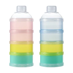Portable 4-Layer Baby Feeding Storage Container for Milk Powder, Snacks, and Candy (Pink with Blue)