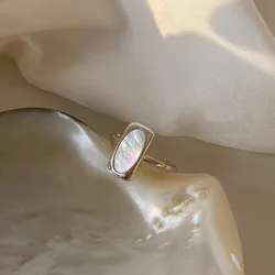 925 Sterling Silver Irregular Shell Stone Open Rings For Women Female Simple Retro Style Handmade Fine Jewelry Bijoux Birthday