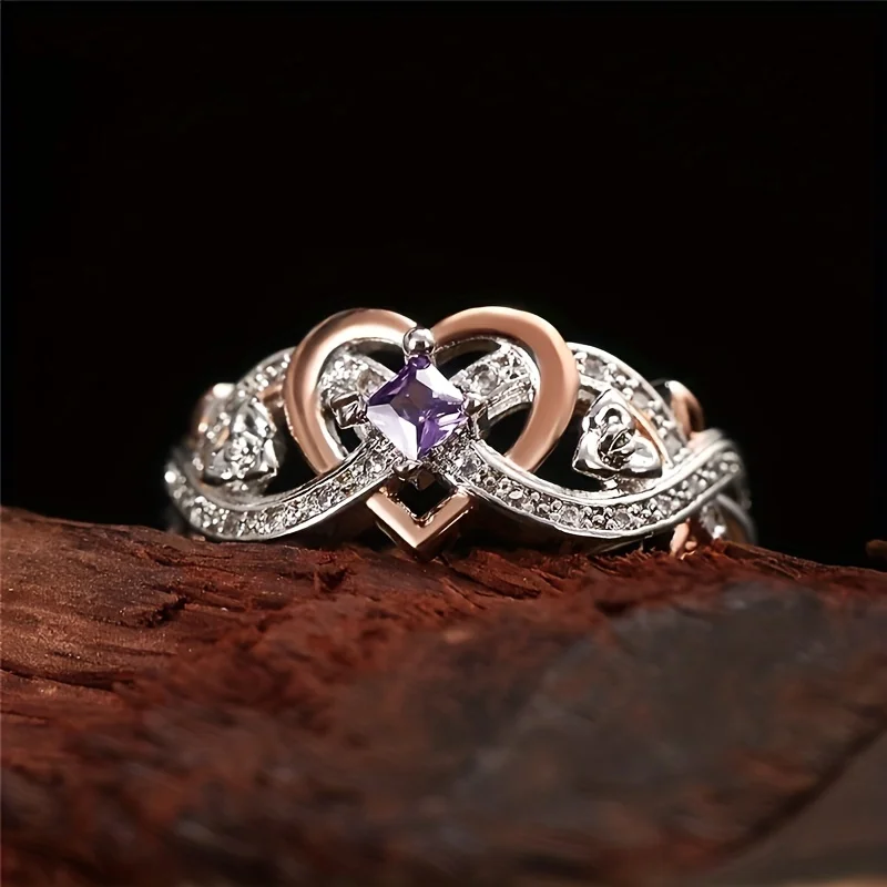 1pc Luxury WoMen's Purple Zircon Ring Jewelry Unisex Wedding Gifts For Women 2