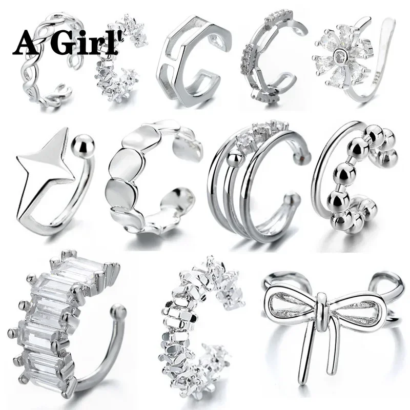 1-piece Multilayer Line Zircon Clip On Earrings ear clip earrings clip earrings ear clip ear accessories For Women Geometric Silver Color Ear Cuff Without Piercing Jewelry