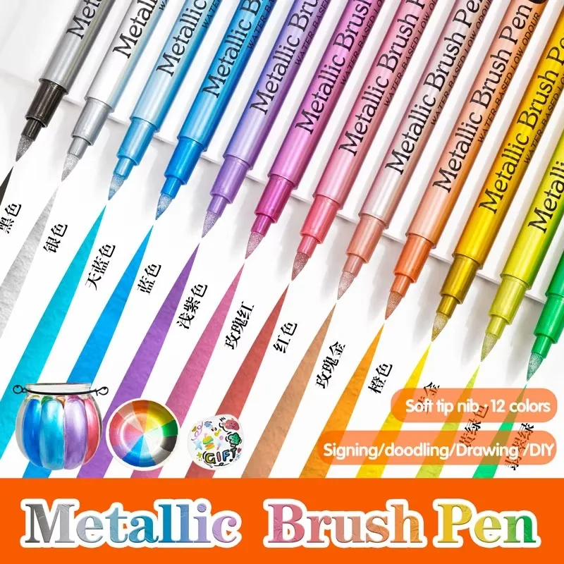 12 Pack Metallic Permanent Markers - Gold Silver Multicolor Fine Point Paint Pens For Crafts & DIY