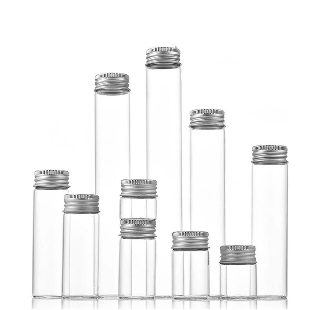 Storage Jar Mini Transparent Glass Bottles Aluminium Cap Empty Sample Jars Storage Vials Liquid Containers Home Decor Supplies storage box glass bottles storage jar