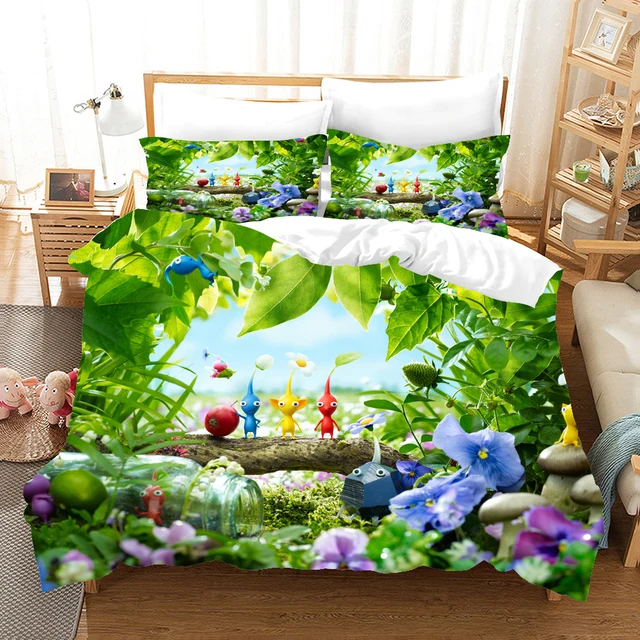 3Danime pikmin Duvet Cover Set Cartoon Animal Bedding Set For Girls Boys Bedroom Decor